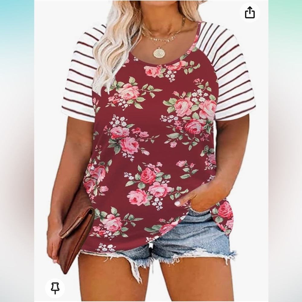 Plus Size Tops Short Sleeve Leopard Print Colorblock Animal Shirts